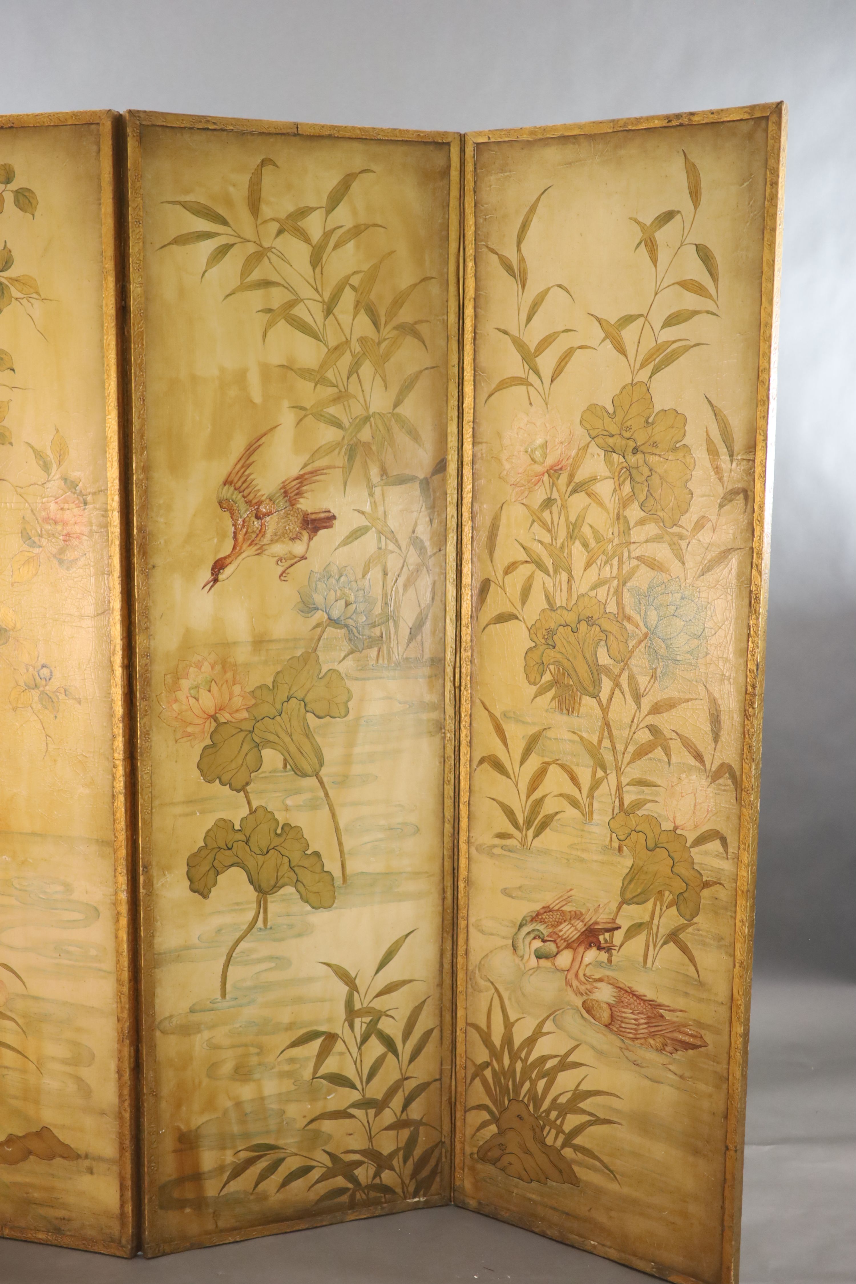 A late 19th century four leaf draught screen, each panel W.2ft H.6ft 8in.